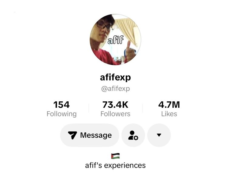 Afif's TikTok profile: 73.4K followers, 4.7M likes